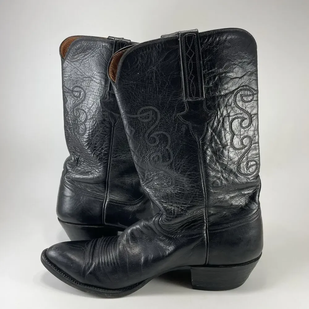 Lucchese Embroidered Leather Pull On Cowboy Western Boots Mens Size 11 D